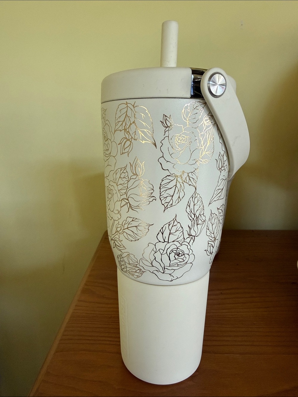 White Floral Insulated Tumbler with Handle